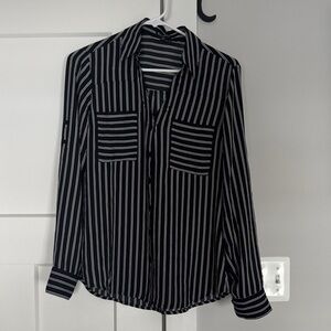 Express Black and White Striped Button Down Shirt